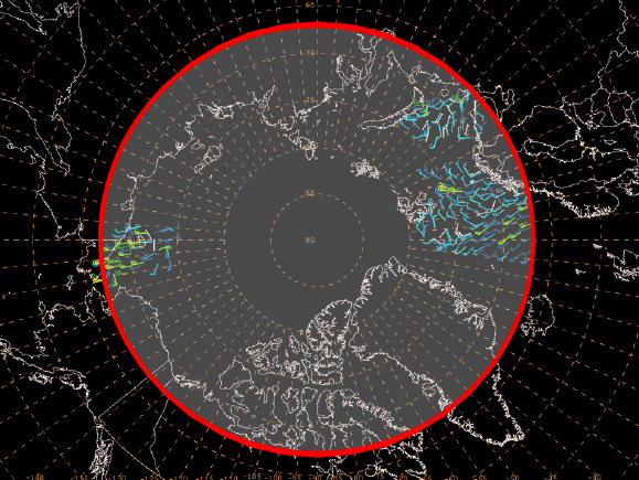 Figure 2. ASCAT gridded vector wind product domain for open waters north of 67 degrees North Latitude.