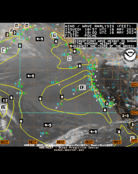 Latest E Pacific offshore & adjacent waters wind wave analysis (feet)