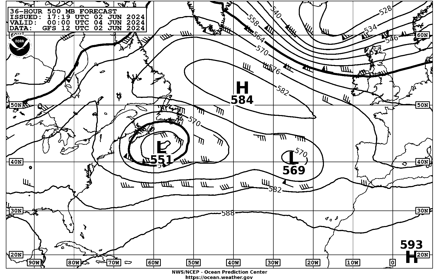 Image of 36-Hour 500-mb Forecasts