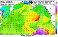 Latest 24 hour Pacific wave period forecast