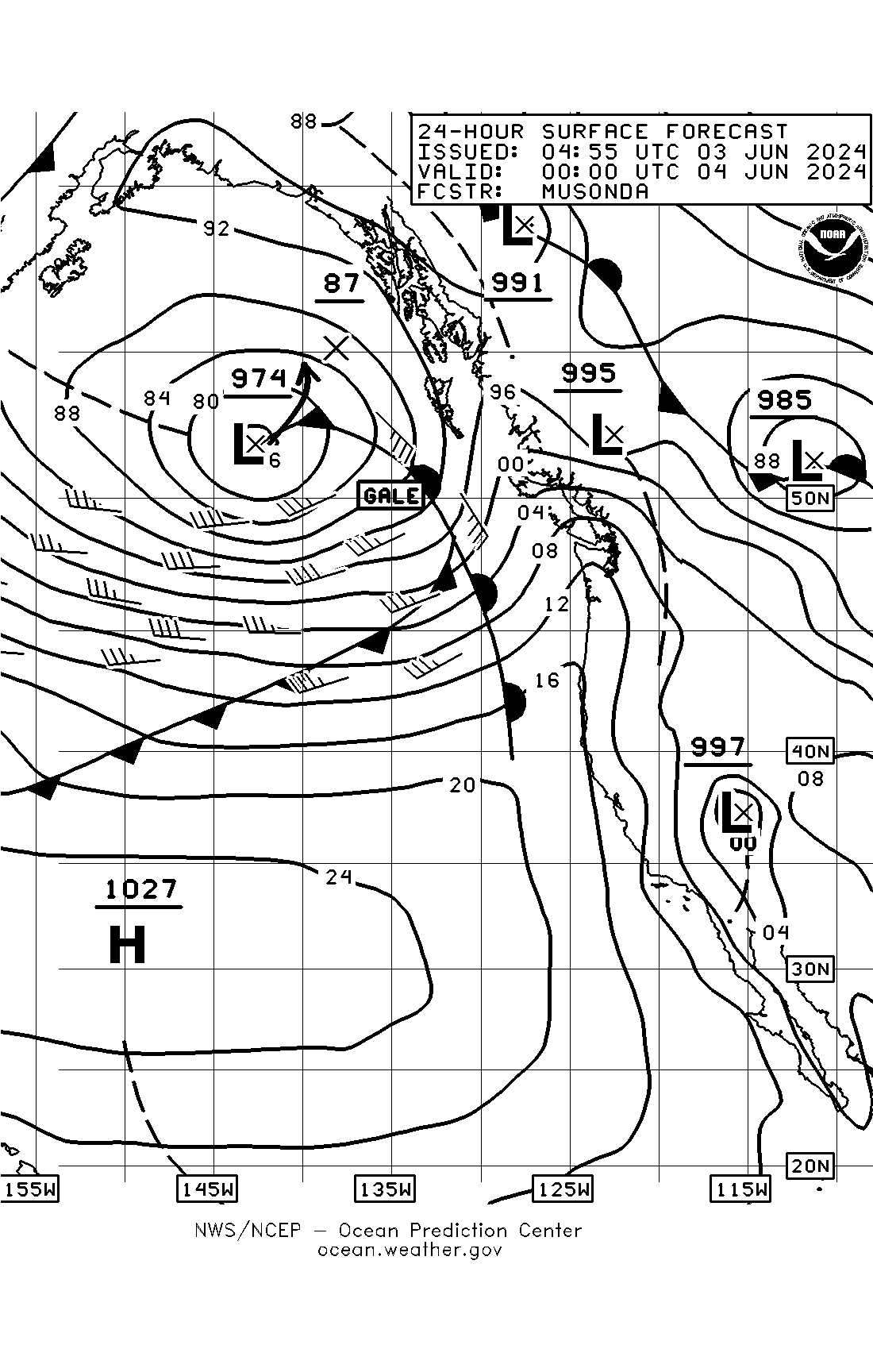 Image of Regional 24-Hour Surface Forecast