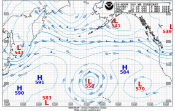 Latest 24 hour Pacific 500 mb forecast--Offshore