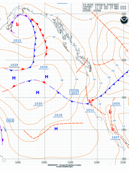 Latest 24 hour Pacific surface forecast