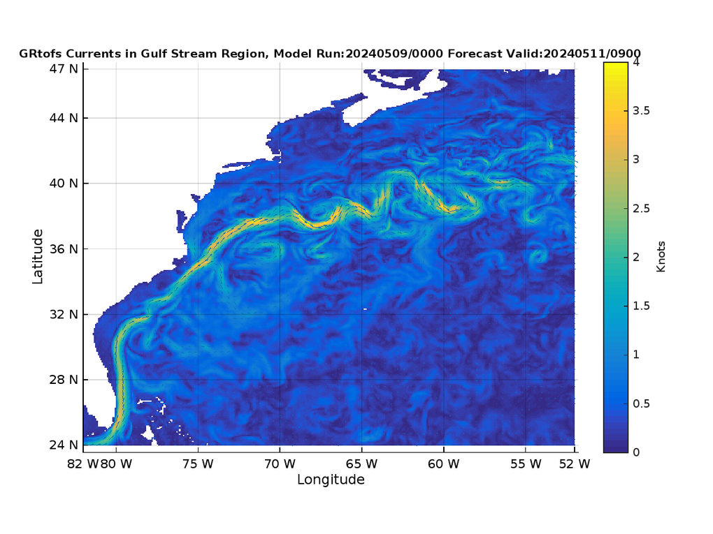 Global RTOFS 57 Hour Currents image (kt)