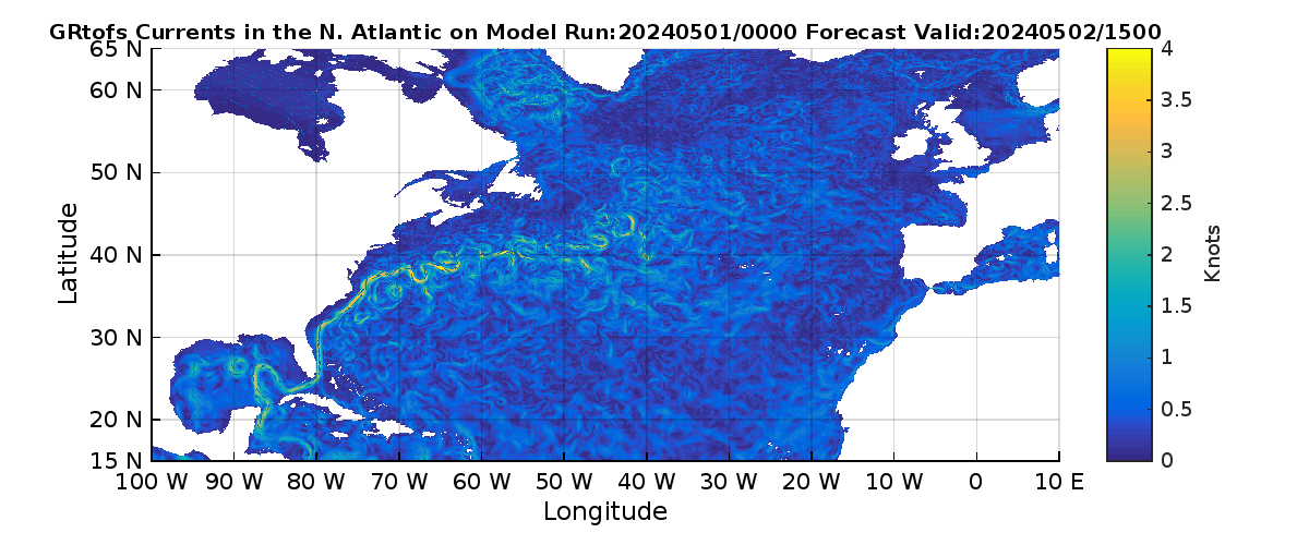 Global RTOFS 39 Hour Currents image (kt)