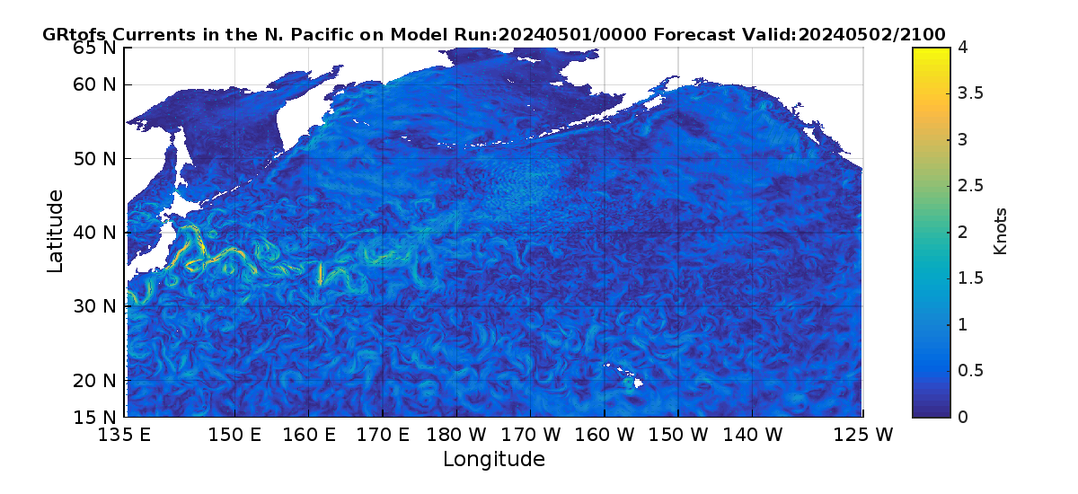 Global RTOFS 45 Hour Currents image (kt)