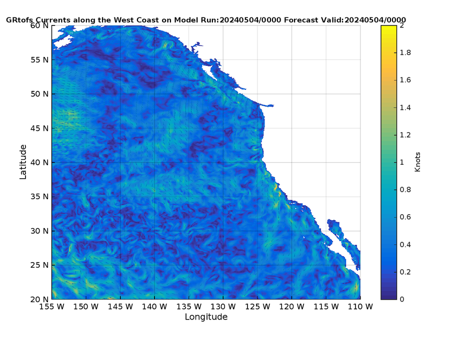 Global RTOFS 0 Hour Currents image (kt)