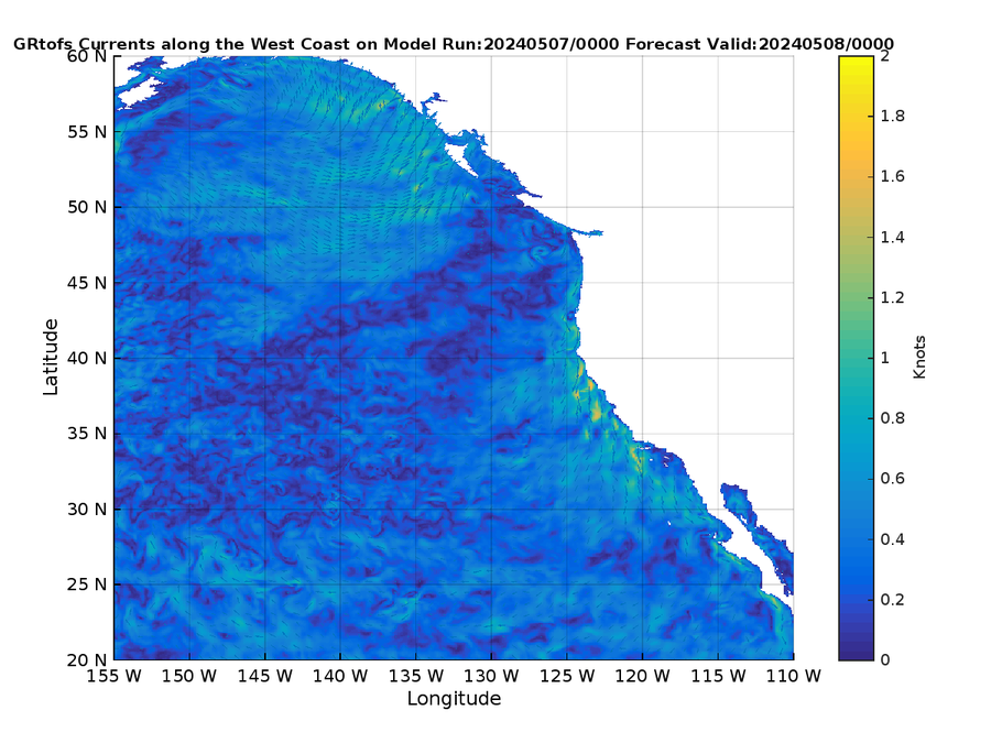 Global RTOFS 24 Hour Currents image (kt)