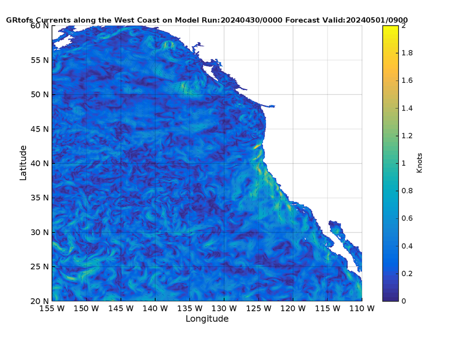 Global RTOFS 33 Hour Currents image (kt)