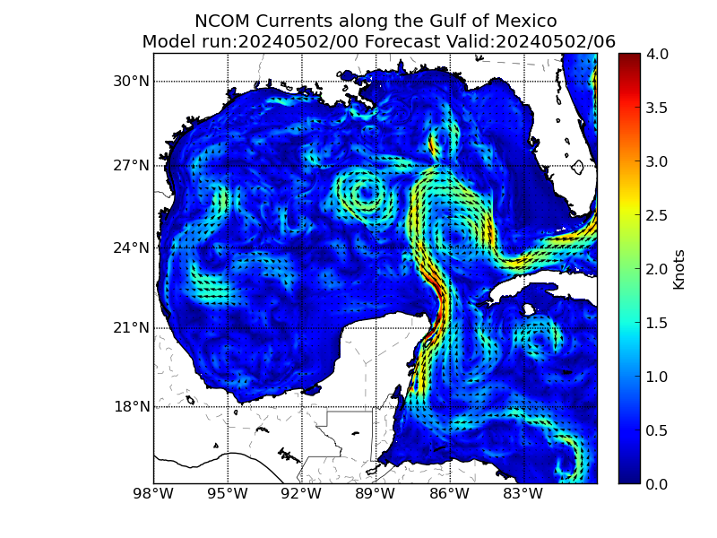 NCOM 6 Hour Currents image (kt)
