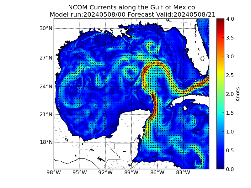 NCOM 21 Hour Currents image (kt)