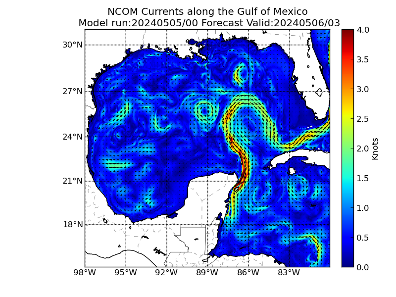 NCOM 27 Hour Currents image (kt)
