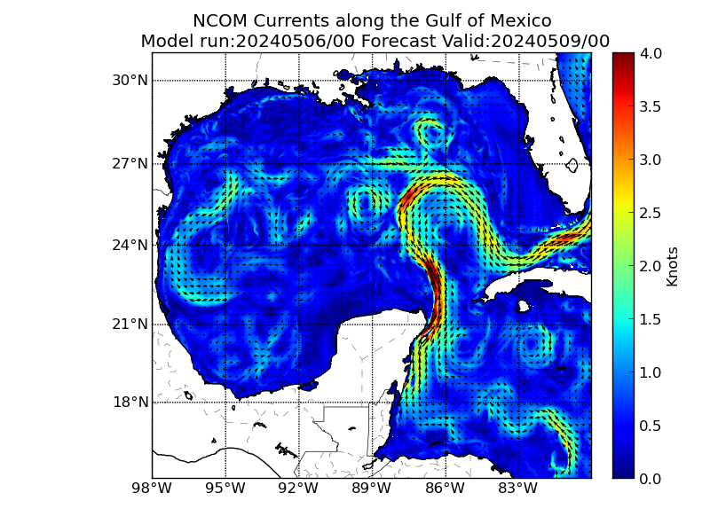 NCOM 72 Hour Currents image (kt)