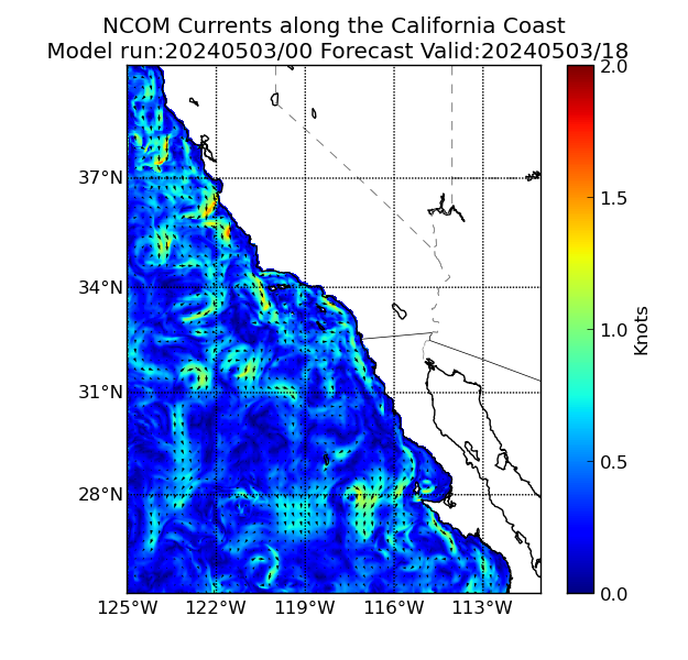 NCOM 18 Hour Currents image (kt)