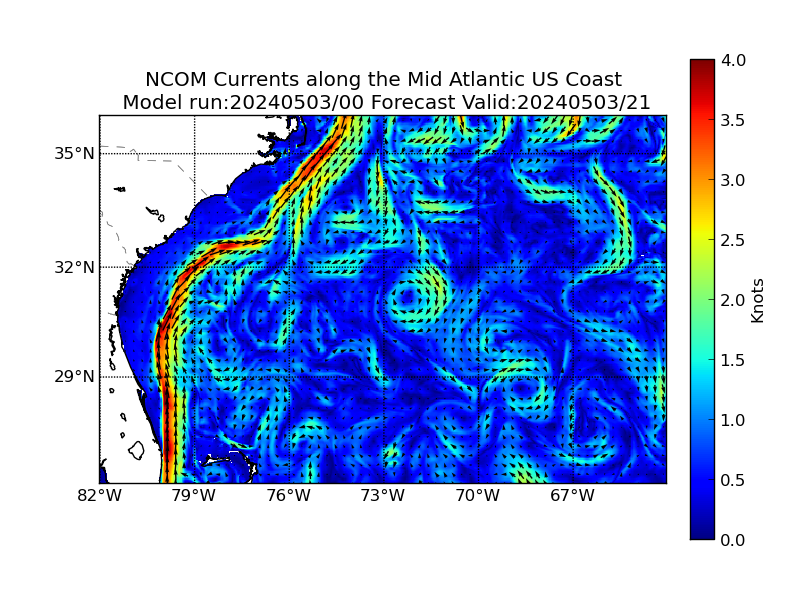 NCOM 21 Hour Currents image (kt)