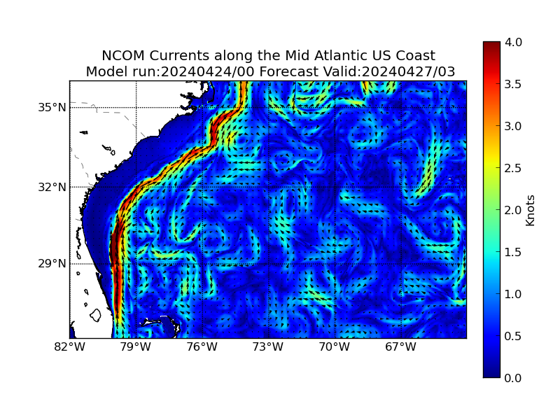 NCOM 75 Hour Currents image (kt)