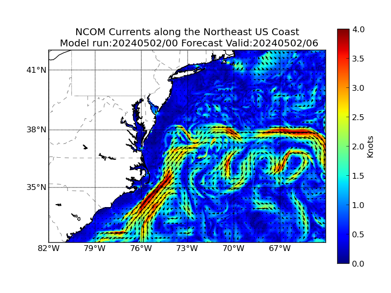 NCOM 6 Hour Currents image (kt)