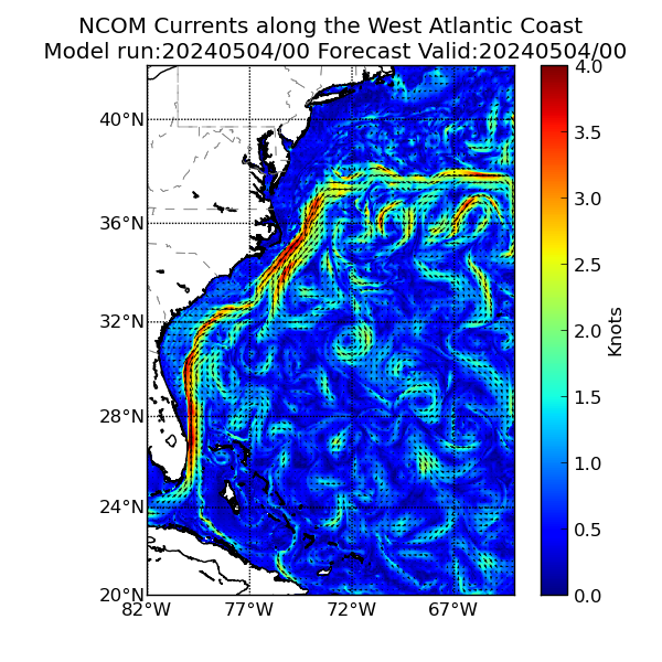 NCOM 0 Hour Currents image (kt)