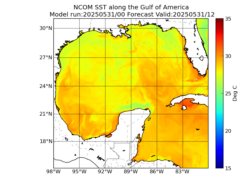 NCOM 12 Hour Sea Surface Temperature image (C)