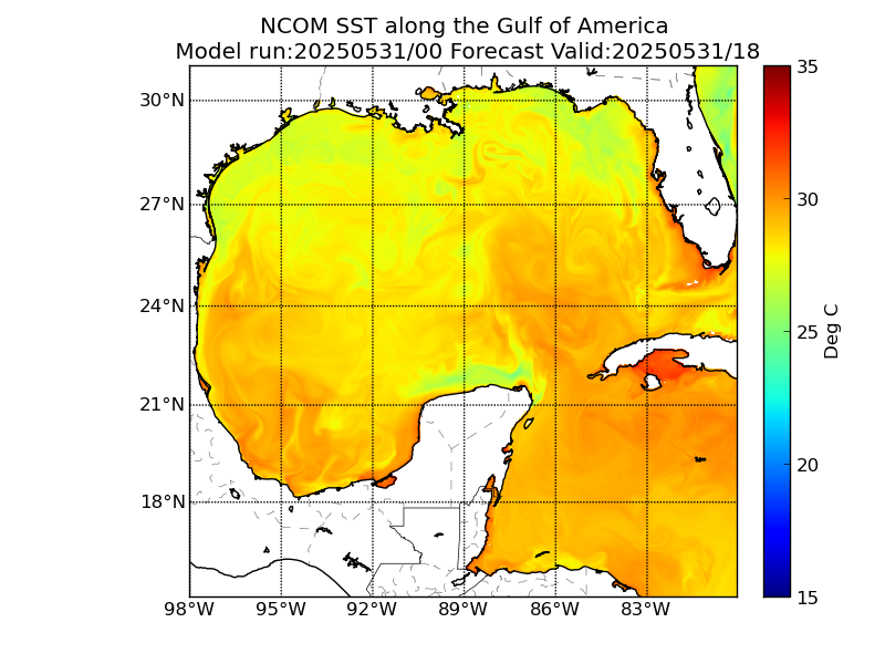 NCOM 18 Hour Sea Surface Temperature image (C)