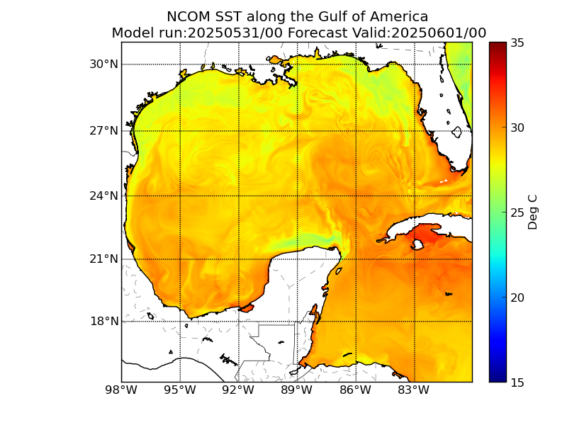 NCOM 24 Hour Sea Surface Temperature image (C)