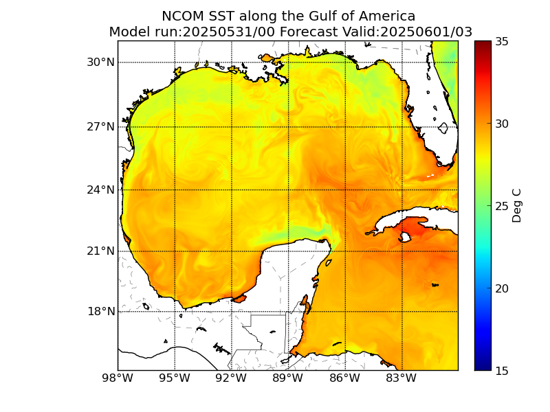 NCOM 27 Hour Sea Surface Temperature image (C)