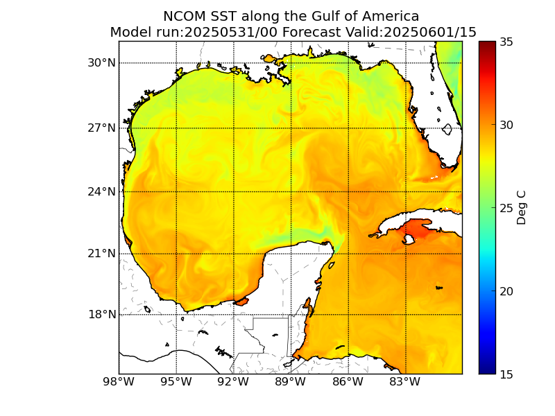 NCOM 39 Hour Sea Surface Temperature image (C)