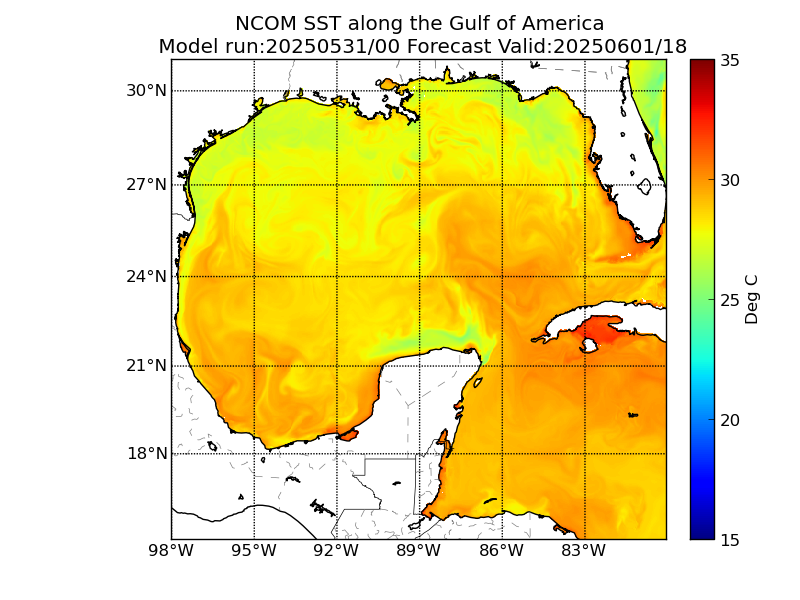 NCOM 42 Hour Sea Surface Temperature image (C)