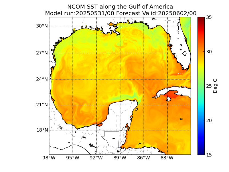 NCOM 48 Hour Sea Surface Temperature image (C)