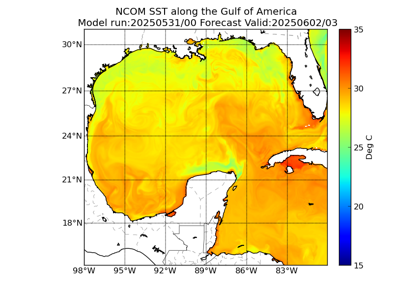 NCOM 51 Hour Sea Surface Temperature image (C)
