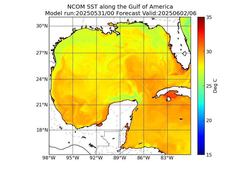 NCOM 54 Hour Sea Surface Temperature image (C)