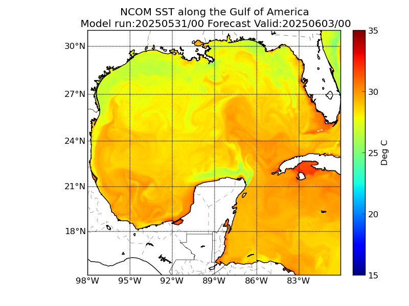 NCOM 72 Hour Sea Surface Temperature image (C)