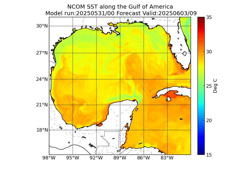 NCOM 81 Hour Sea Surface Temperature image (C)