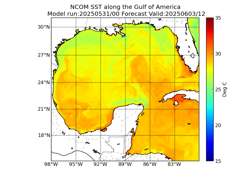 NCOM 84 Hour Sea Surface Temperature image (C)