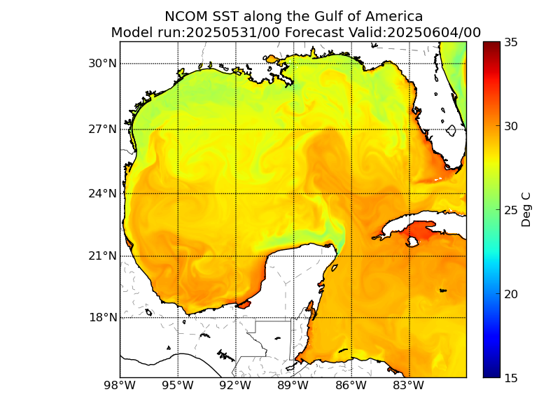 NCOM 96 Hour Sea Surface Temperature image (C)
