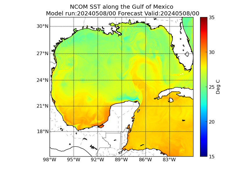 NCOM 0 Hour Sea Surface Temperature image (C)