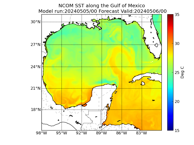 NCOM 24 Hour Sea Surface Temperature image (C)