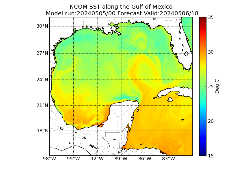 NCOM 42 Hour Sea Surface Temperature image (C)