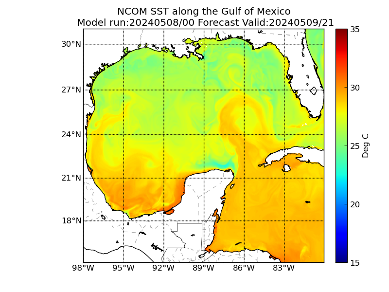 NCOM 45 Hour Sea Surface Temperature image (C)