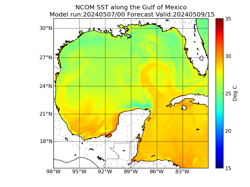 NCOM 63 Hour Sea Surface Temperature image (C)