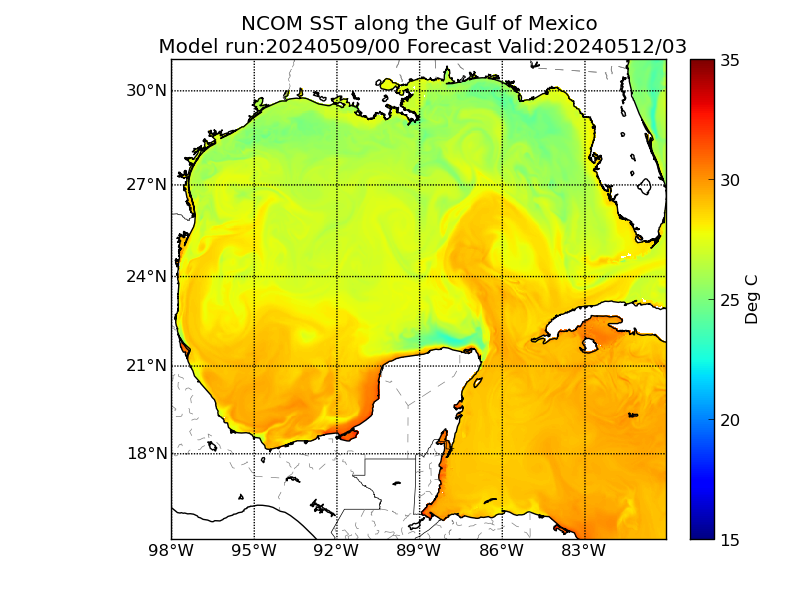 NCOM 75 Hour Sea Surface Temperature image (C)