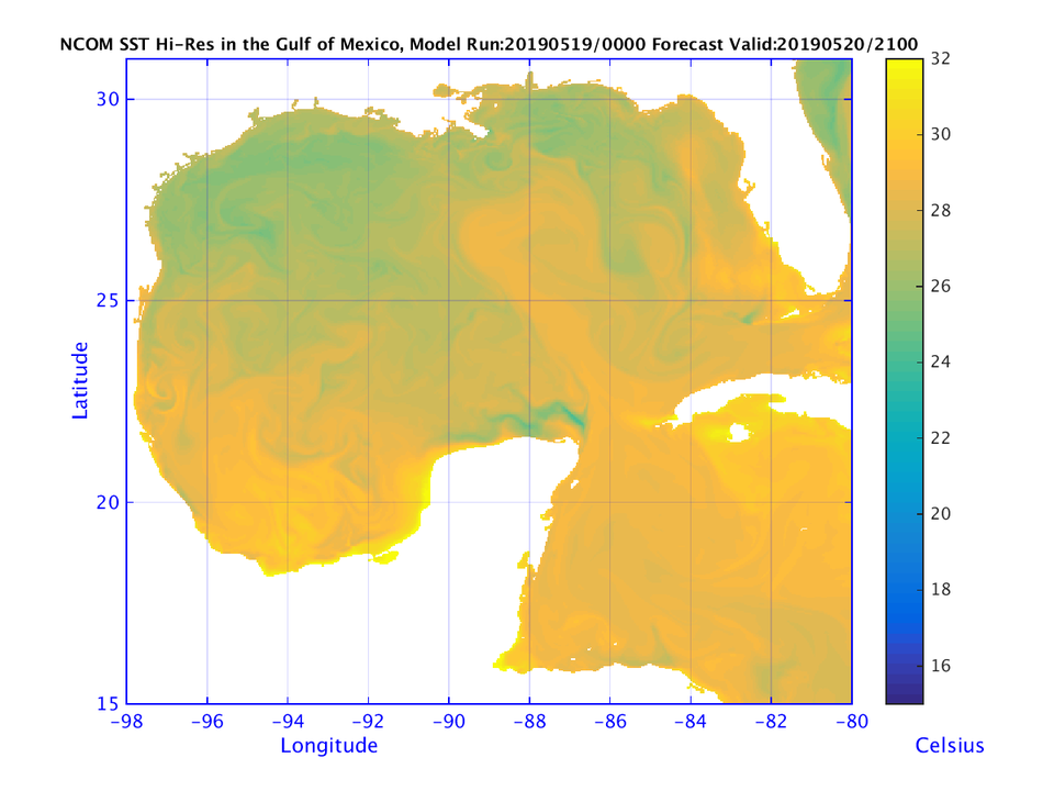 NCOM 45 Hour Sea Surface Temperature image (C)