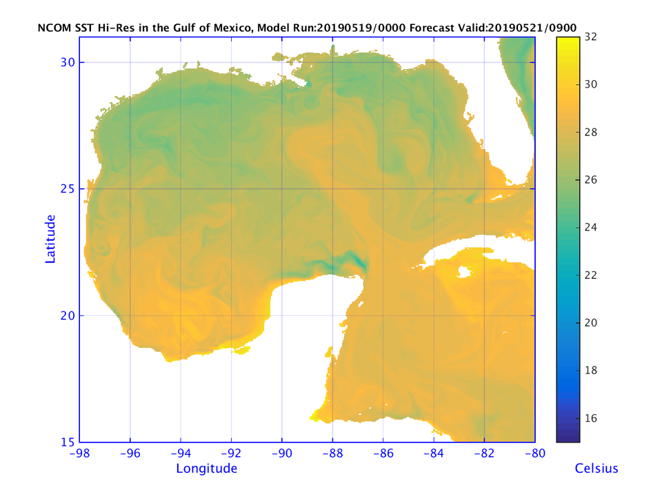 NCOM 57 Hour Sea Surface Temperature image (C)