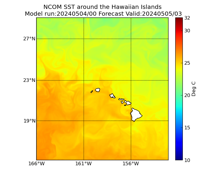 NCOM 27 Hour Sea Surface Temperature image (C)