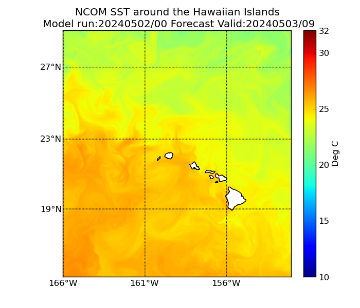 NCOM 33 Hour Sea Surface Temperature image (C)