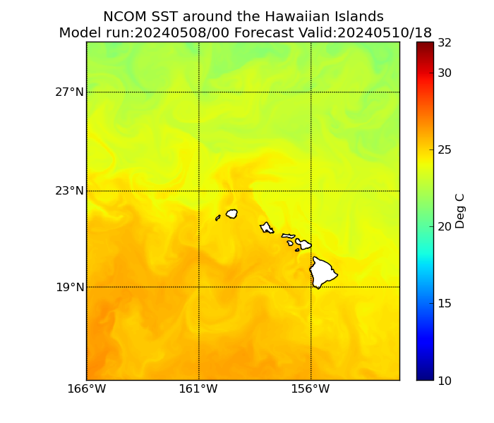 NCOM 66 Hour Sea Surface Temperature image (C)