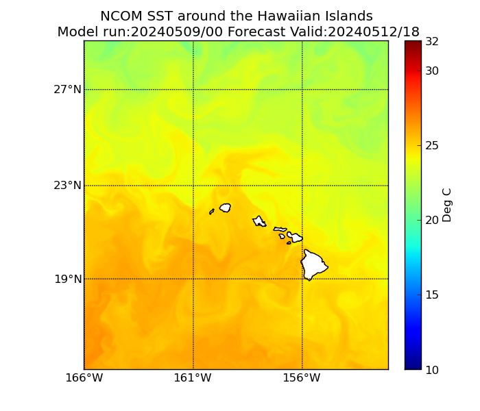 NCOM 90 Hour Sea Surface Temperature image (C)