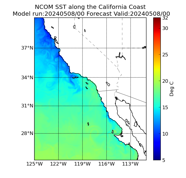 NCOM 0 Hour Sea Surface Temperature image (C)