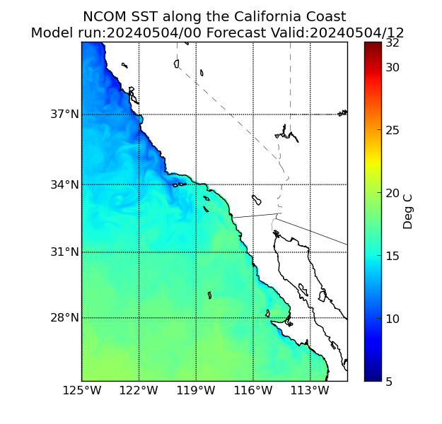 NCOM 12 Hour Sea Surface Temperature image (C)