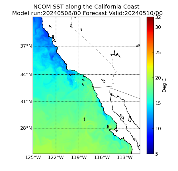 NCOM 48 Hour Sea Surface Temperature image (C)
